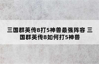 三国群英传8打5神兽最强阵容 三国群英传8如何打5神兽